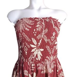 Monteau Maxi Dress Burgundy/Beige M Sleeveless Summer‎ Beach Palm Trees Print